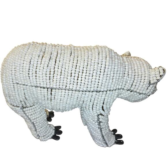 BeadWorx Grass Roots Creations Handmade Beaded Polar Bear Sculpture Figurine - Picture 3 of 8